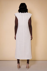 BORDEAUX SLEEVELESS LINEN BLAZER DRESS IN OFF WHITE