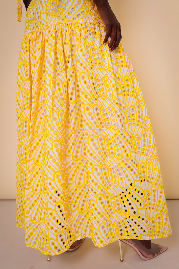CAIRO BRODERIE ANGLAISE MAXI SUNDRESS IN YELLOW