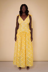 CAIRO BRODERIE ANGLAISE MAXI SUNDRESS IN YELLOW