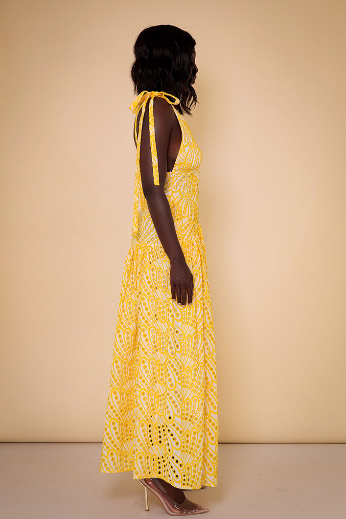 CAIRO BRODERIE ANGLAISE MAXI SUNDRESS IN YELLOW