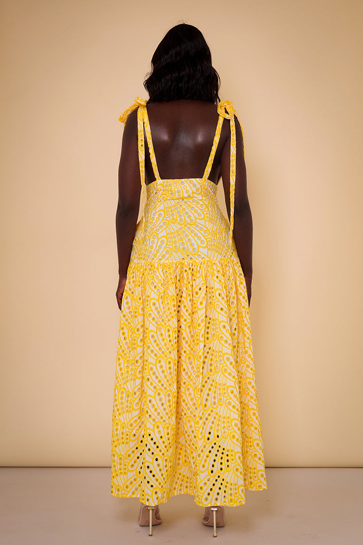 CAIRO BRODERIE ANGLAISE MAXI SUNDRESS IN YELLOW
