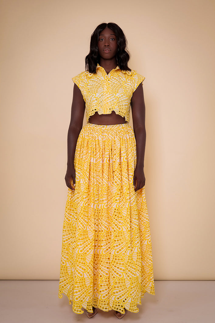 CAIRO BRODERIE ANGLAISE CROPPED SHIRT IN YELLOW