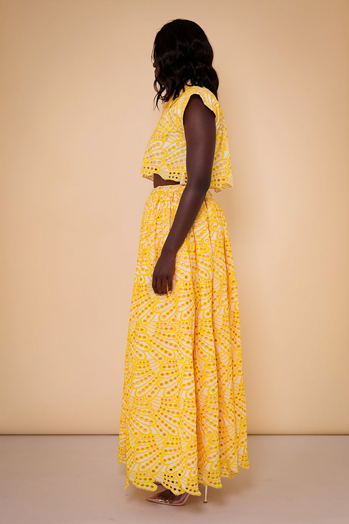 CAIRO BRODERIE ANGLAISE MAXI SKIRT IN YELLOW