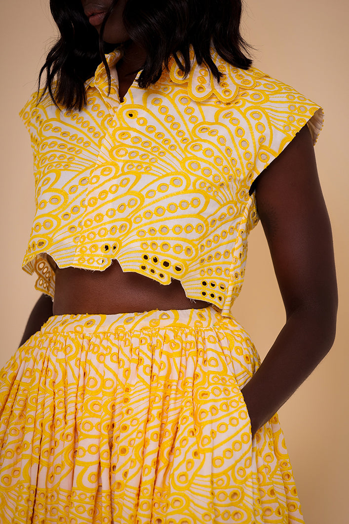 CAIRO BRODERIE ANGLAISE MAXI SKIRT IN YELLOW