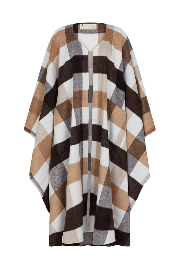 CARDIFF WOOLLEN PONCHO IN BROWN AND CREAM