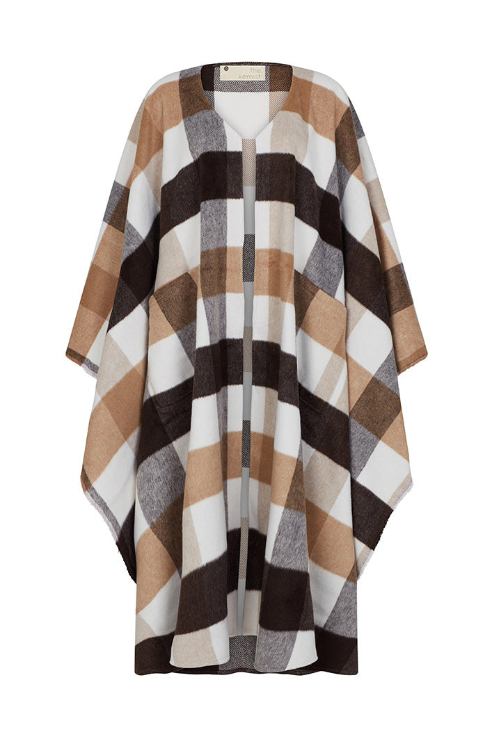 CARDIFF WOOLLEN PONCHO IN BROWN AND CREAM