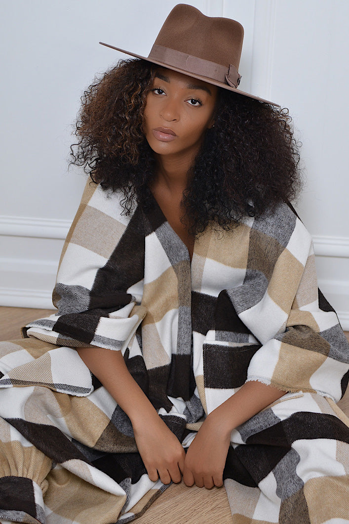 CARDIFF WOOLLEN PONCHO IN BROWN AND CREAM