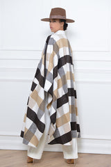 CARDIFF WOOLLEN PONCHO IN BROWN AND CREAM