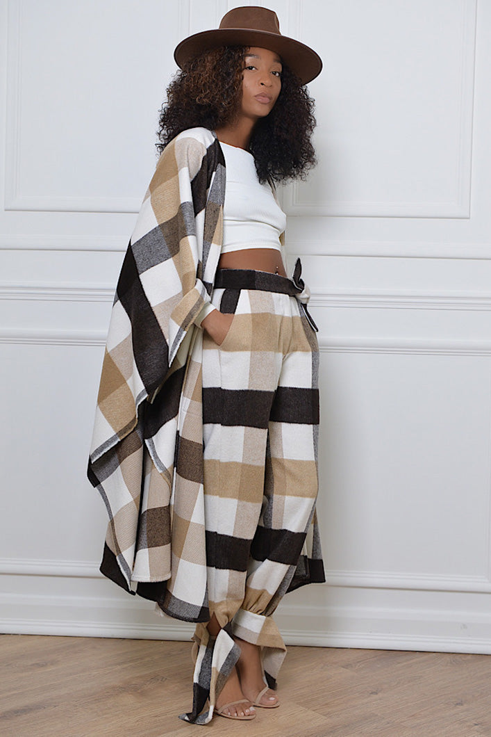 CARDIFF WOOLLEN PONCHO IN BROWN AND CREAM