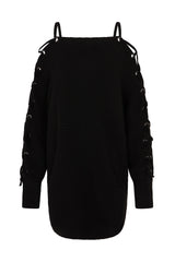 CUSCO TIE SHOULDER SWEATER DRESS IN BLACK