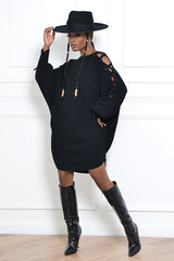 CUSCO TIE SHOULDER SWEATER DRESS IN BLACK