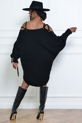 CUSCO TIE SHOULDER SWEATER DRESS IN BLACK