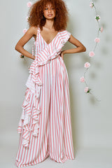 DERRY STRIPE PLEATED WIDE LEG PANTS IN PINK