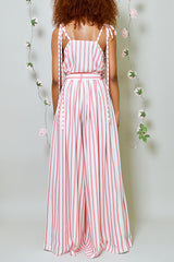 DERRY STRIPE PLEATED WIDE LEG PANTS IN PINK