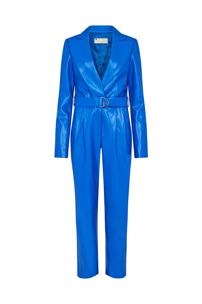DRESDEN FAUX LEATHER BLAZER SUIT IN COBALT BLUE