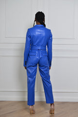 DRESDEN FAUX LEATHER BLAZER SUIT IN COBALT BLUE