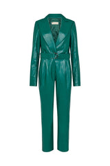 DRESDEN FAUX LEATHER BLAZER SUIT IN GREEN