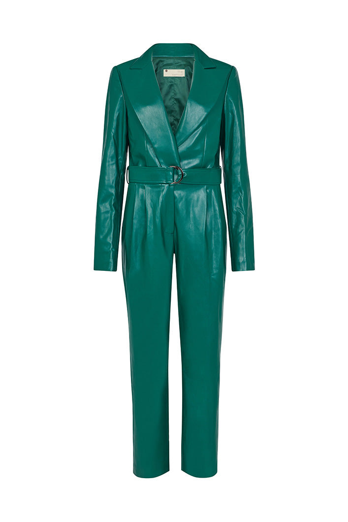 DRESDEN FAUX LEATHER BLAZER SUIT IN GREEN