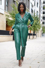 DRESDEN FAUX LEATHER BLAZER SUIT IN GREEN