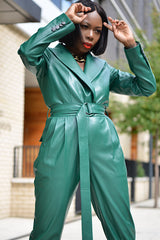 DRESDEN FAUX LEATHER BLAZER SUIT IN GREEN