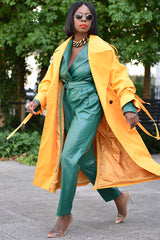 DRESDEN FAUX LEATHER BLAZER SUIT IN GREEN