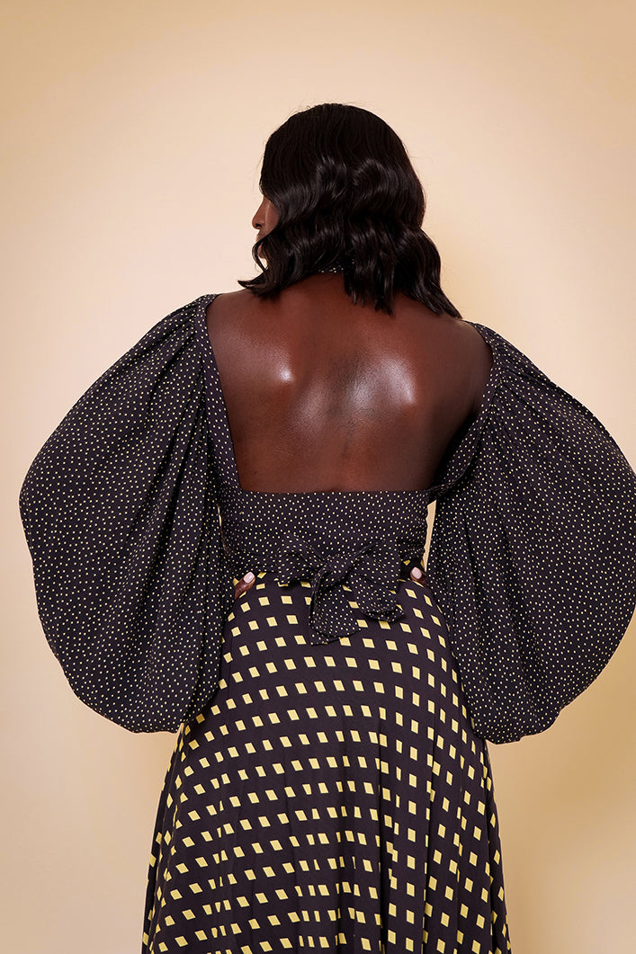 GIRONA TIE UP BACKLESS TOP IN ORAPA PRINT