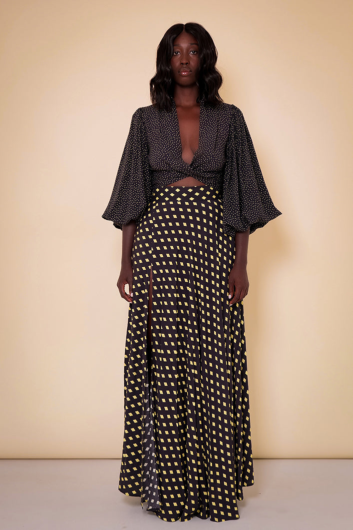 GIRONA TIE UP BACKLESS TOP IN ORAPA PRINT