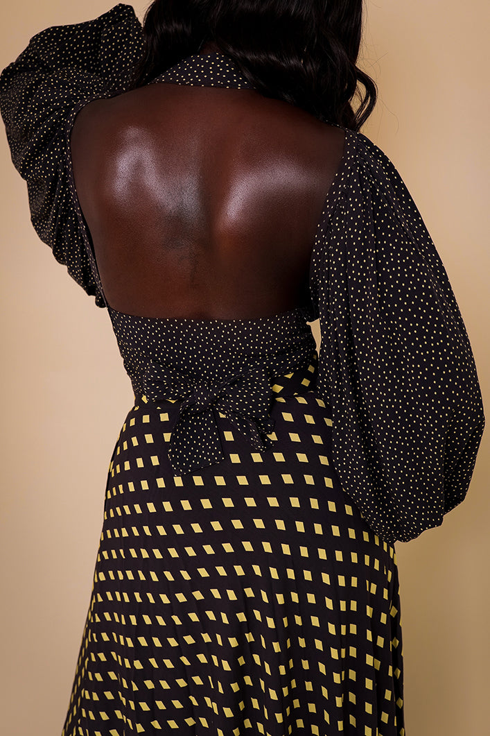 GIRONA TIE UP BACKLESS TOP IN ORAPA PRINT