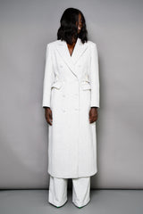 GRAHAM TAILORED PINSTRIPED COAT WITH SIDE BELT IN OFF-WHITE