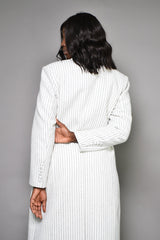 GRAHAM TAILORED PINSTRIPED COAT WITH SIDE BELT IN OFF-WHITE