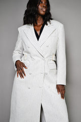 GRAHAM TAILORED PINSTRIPED COAT WITH SIDE BELT IN OFF-WHITE