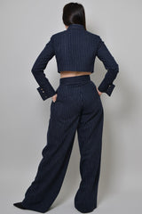 GRAHAM PINSTRIPED CROPPED SHIRT JACKET IN NAVY