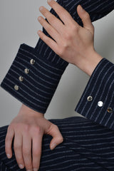 GRAHAM PINSTRIPED CROPPED SHIRT JACKET IN NAVY