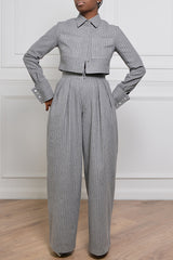 GRAHAM PINSTRIPED CROPPED SHIRT JACKET IN GREY