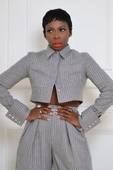 GRAHAM PINSTRIPED CROPPED SHIRT JACKET IN GREY