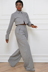 GRAHAM PINSTRIPED CROPPED SHIRT JACKET IN GREY