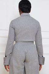 GRAHAM PINSTRIPED CROPPED SHIRT JACKET IN GREY