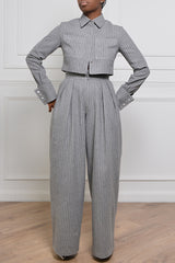 GRAHAM PINSTRIPED WIDE LEG PANTS IN GREY