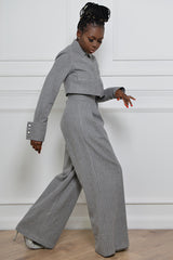 GRAHAM PINSTRIPED WIDE LEG PANTS IN GREY
