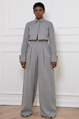 GRAHAM PINSTRIPED WIDE LEG PANTS IN GREY
