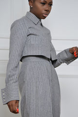 GRAHAM PINSTRIPED CROPPED SHIRT JACKET IN GREY