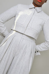 GRAHAM PINSTRIPED CROPPED SHIRT JACKET IN OFF-WHITE