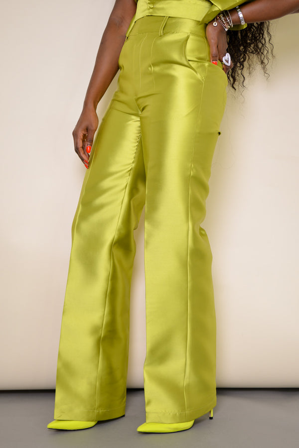 HARLEM MID RISE TAILORED PANTS IN LIME GREEN