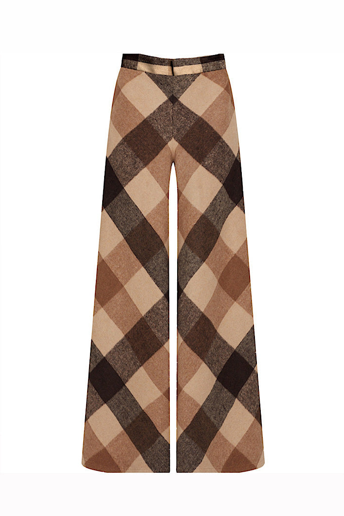 HIGHLAND WOOL FLARED PANTS IN BROWN