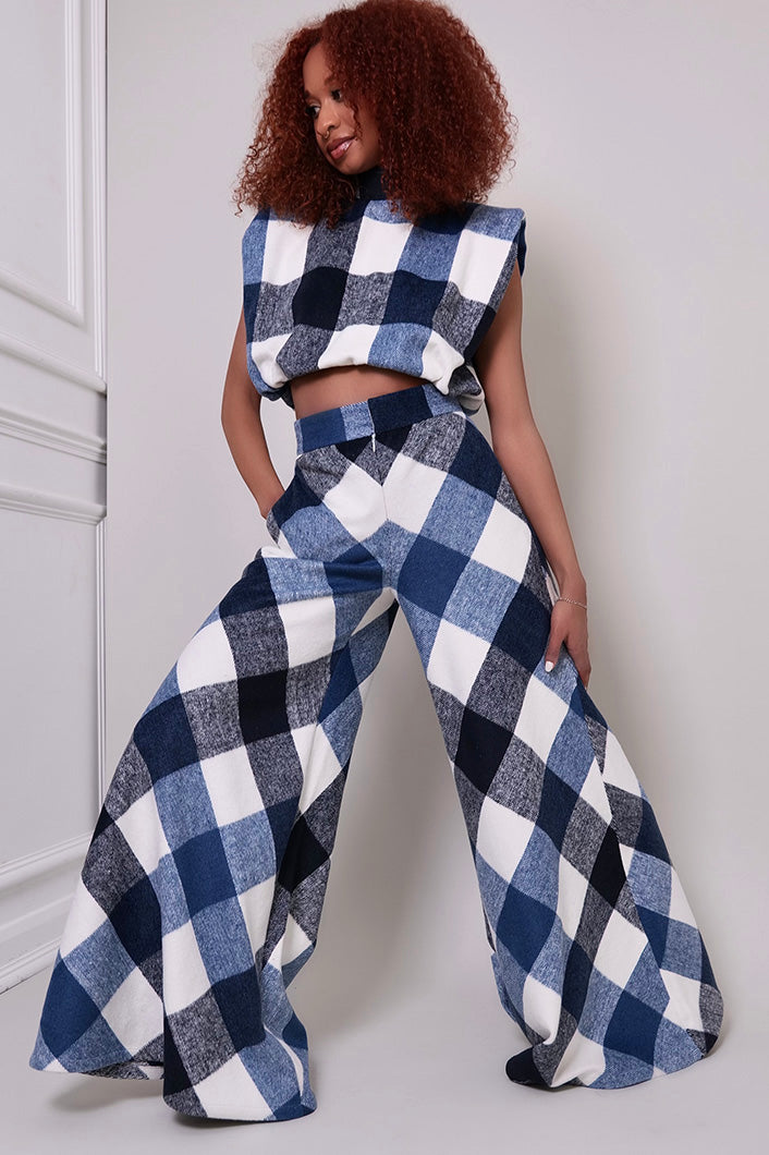 HIGHLAND WOOL FLARED PANTS IN BLUE