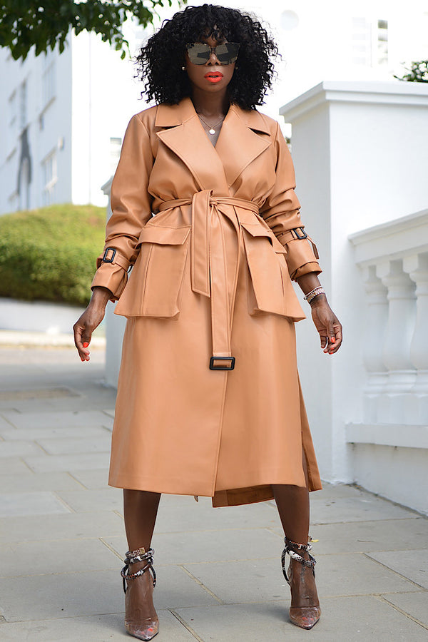 HURLEY FAUX LEATHER TRENCH COAT