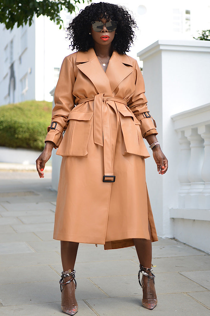 HURLEY FAUX LEATHER TRENCH COAT