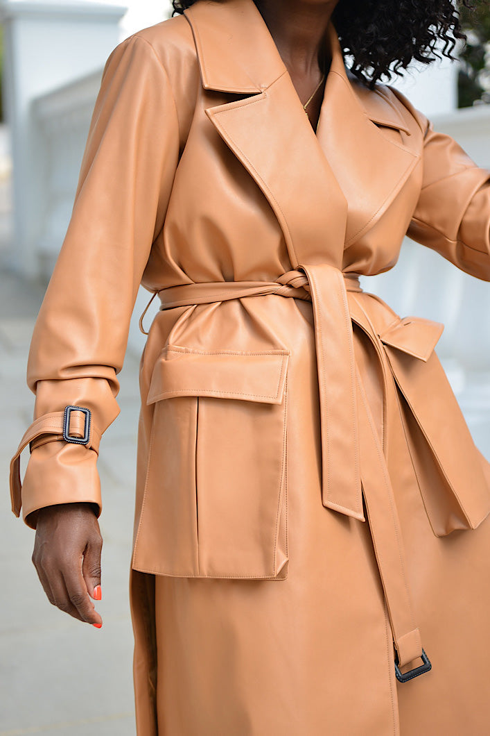 HURLEY FAUX LEATHER TRENCH COAT