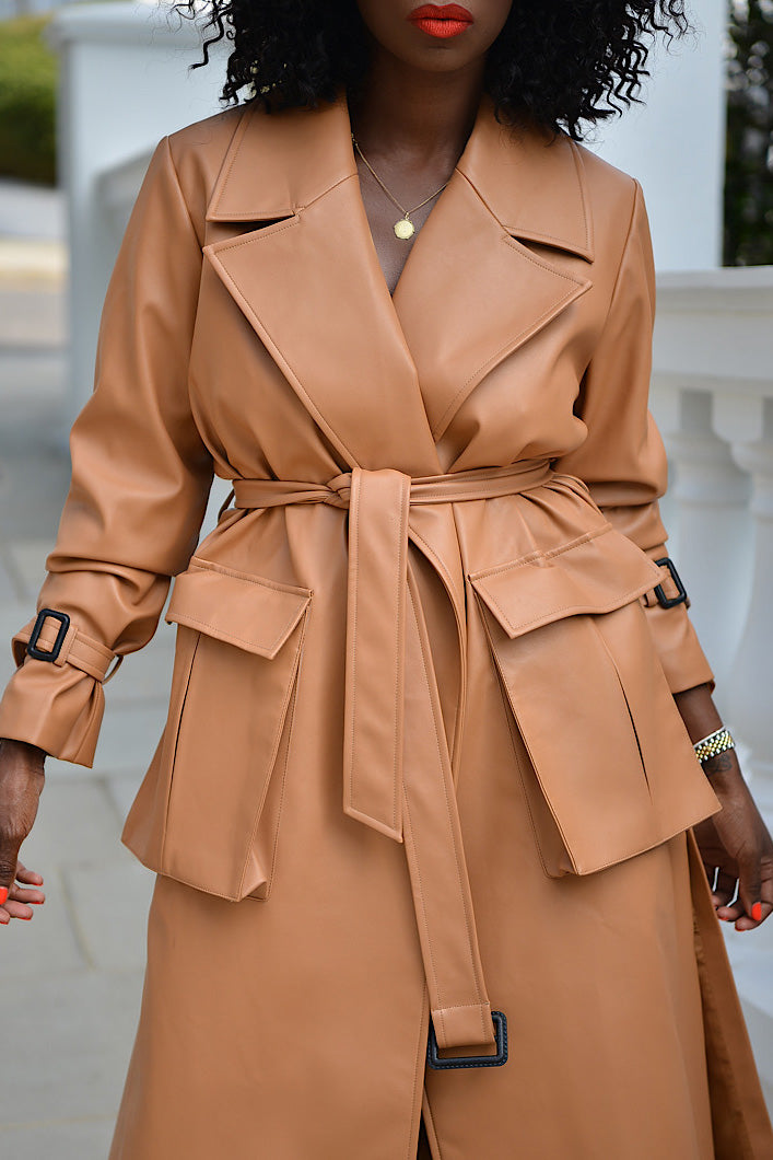 HURLEY FAUX LEATHER TRENCH COAT