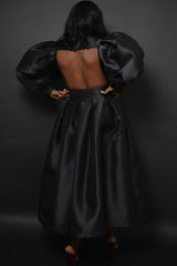 IZMIR LONG SLEEVE BACKLESS MIDI DRESS IN BLACK